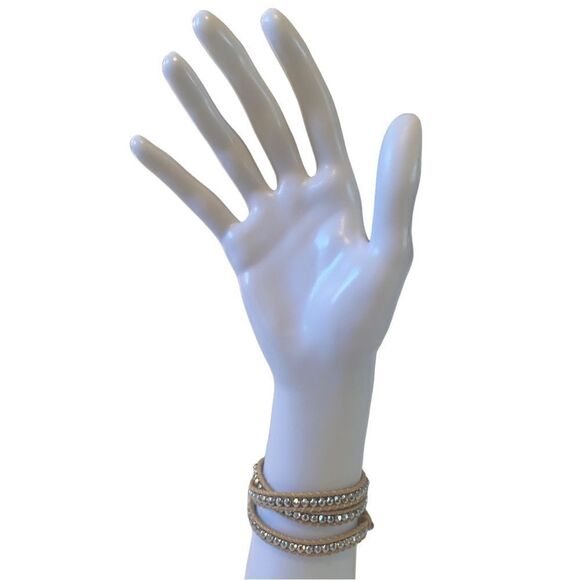 Silver Beaded Leather Wraparound Bracelet. - Picture 2 of 5